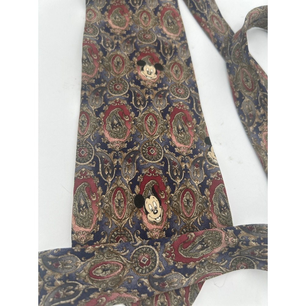 Disney Originals Mickey Mouse Paisley Medallion Navy Burgundy Silk Blend Tie